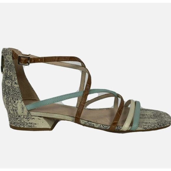 LOUISE et CIE 'Eleri' Women's 8M Square Toe Leather Sandal Tan Cream Aqua - Picture 2 of 7